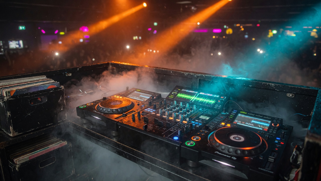 DJ booth in haze